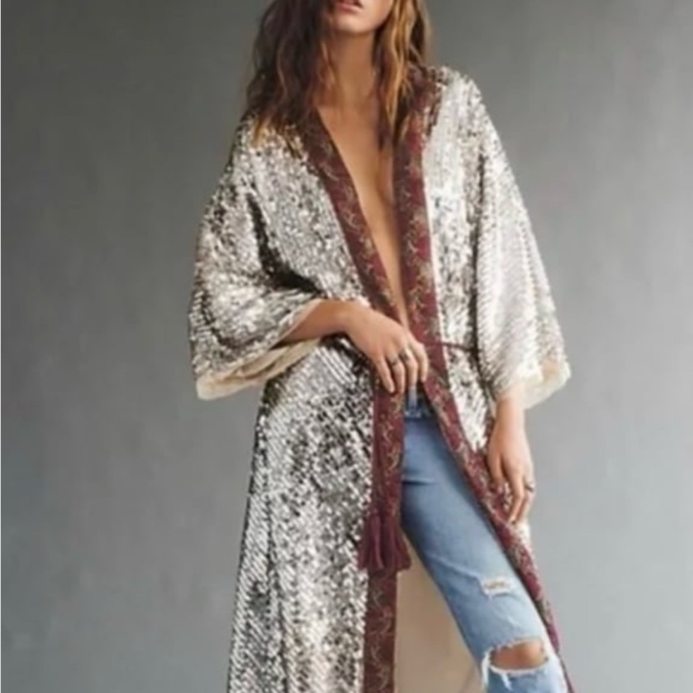 Free People Silver and Burgundy Robe